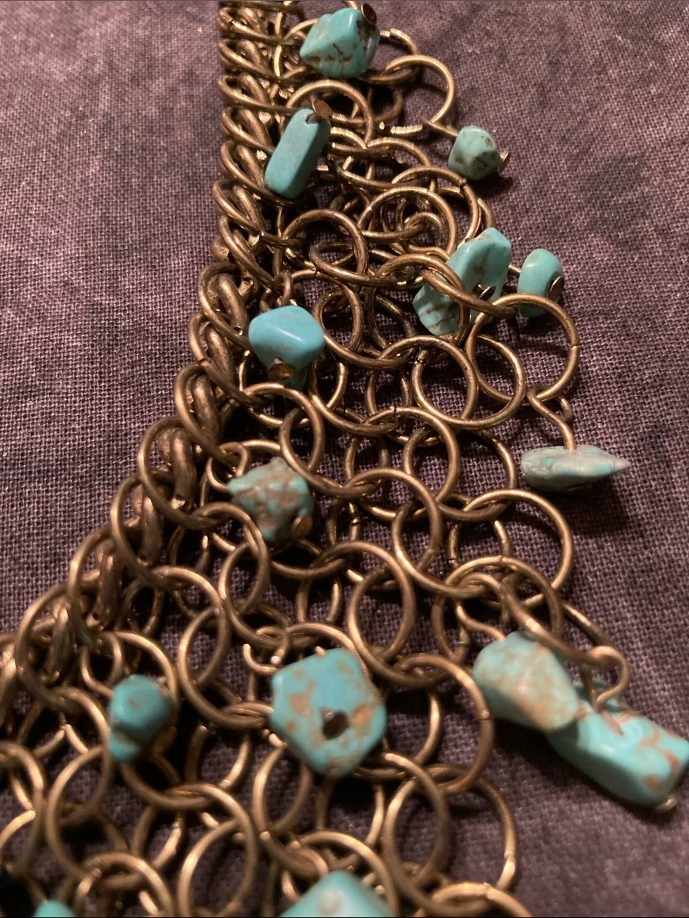 Turquoise Stone Fringe Bib Necklace - Gold Tone